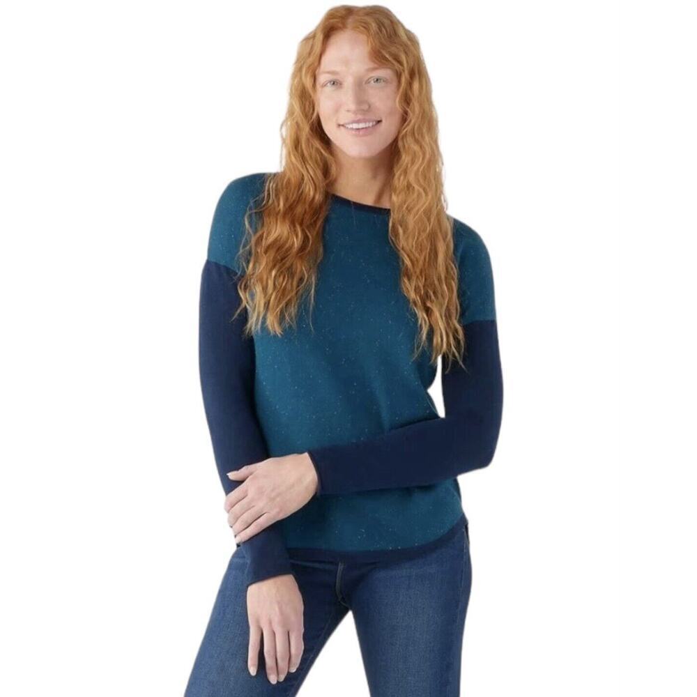 Smartwool Teal and Navy Colorblock Scoop Neck Sweater